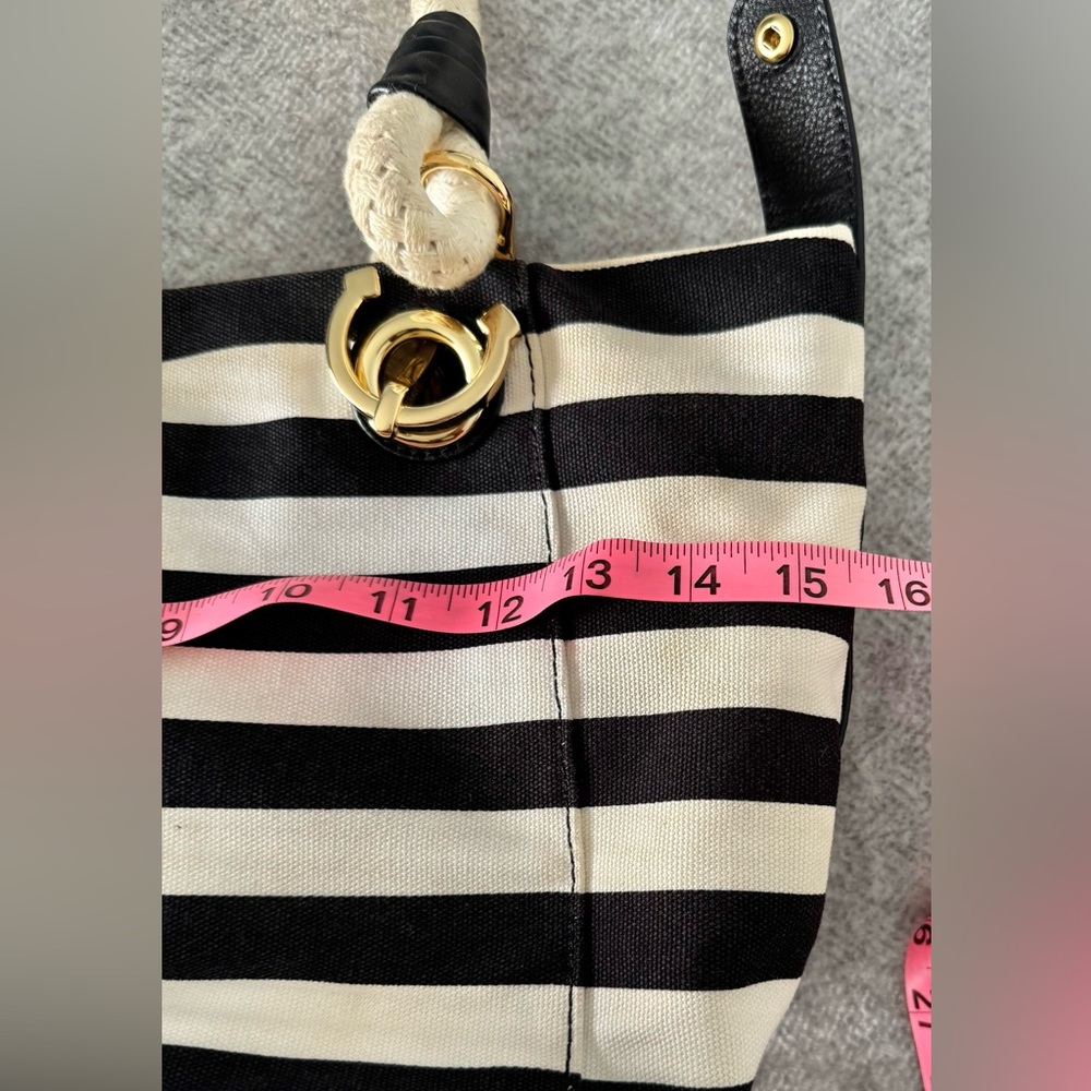 Michael Kors Striped Black and Cream Canvas Tote with Rope Handles - Picture 10 of 11